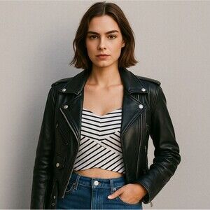Rebecca Minkoff Cielo Bustier Top Large NWT $178 Black White Striped Crop